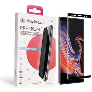 Simplecase Pantserglas, compatibel met Samsung Galaxy Note 9, hoogwaardige displaybeschermfolie, 100% afdekking, optimale bescherming, extra hardheid van 9H, zwart