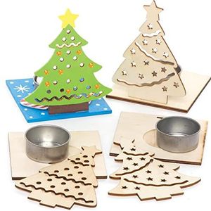 Baker Ross FE908 Houten kaarsenhouder voor kerstboom, 4 stuks, kaarsenhouder, decoratie, kaarsenhouder, decoratief, creatieve vrije tijd voor kinderen