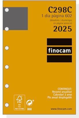 Finocam Klassieke jaarlijkse navulling 2025, 1 dag per pagina januari 2025 tot december 2025 (12 maanden), Catalaans