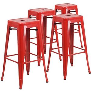 Flash Furniture Barkrukken van metaal met hoge rugleuning, 76,2 cm, rood, 4 stuks