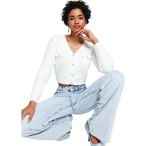 TRENDYOL Trendyol Damesvest met lange mouwen, cardigan, sweatshirt, dames, ECRU