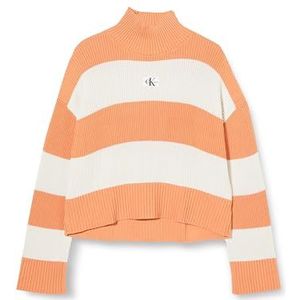 Calvin Klein Jeans Dikke trui met label damestruien, Wit (ivoor/tropisch oranje strepen)
