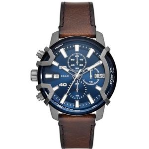 Diesel Griffed horloge voor heren, kwarts/chronograaf uurwerk met siliconen, roestvrij staal of lederen band, Bruin in blauw, Minimalist