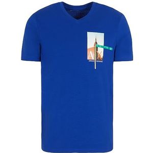 Armani Exchange Empire State Graphic Logo T-shirt met V-hals voor heren, Outremer Blauw