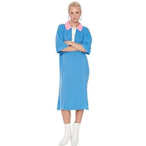 Trendyol Robe en tricot à col polo standard pour femme, bleu, S