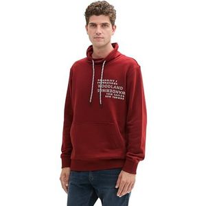 TOM TAILOR 1043422 Basic hoodie met sjaalkraag en opschrift voor heren, 13721 - Donker Bordeaux