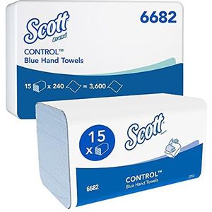 Scott Scott Control 6682 handdoeken, handdoeken, blauw, 15 verpakkingen x 240 stuks, papieren handdoeken met V-vouwen (3600 totaal)