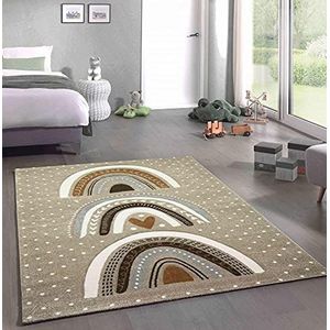 CARPETIA Speeltapijt kinderkamer regenboog hart stippen beige crème 120 x 170 cm