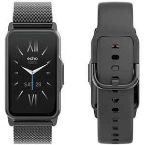 Echo Rainbow Mini Smartwatch Gun Metal met 1 metalen armband + 1 rubberen armband, compatibel met alle smartphones, 10 dagen batterijduur, gezondheidssensoren, sportmodus, slaap enz. Eenvoudig te