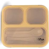 Lunchbox Bento-Style met vork en lepel - geel