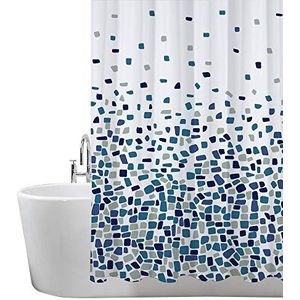 ANSIO Douchegordijn, badkamer, badkuip, milieuvriendelijk, wasbaar, anti-schimmel, schimmelwerend douchegordijn, mozaïekblauw, 180 x 200 cm, 100% polyester