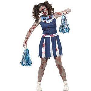 Smiffys Zombie Cheerleaderkostuum, blauw, met jurk en pompons