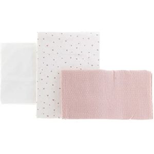 Cambrass - Set van 3 babybedlakens, teller en kussensloop, 100% magisch katoen, roze, 80 x 120 x 1 cm