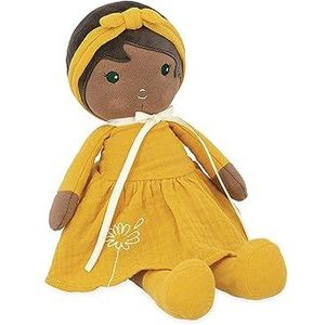 KALOO - Tederheid - Mijn 1e pop van stof Naomie - Doek pop 25 cm - Gele jurk - Mooie geschenkdoos en personaliseerbaar lint - Vanaf de geboorte, K200008