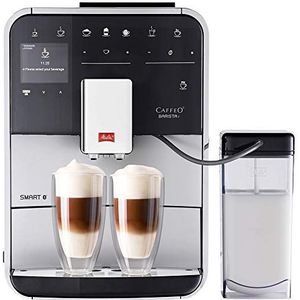 Melitta F831-101 Barista T Smart koffiemachine, automatische koffie-, espresso- en warme drankenmachine, stille molen, 2 bonenreservoirs, Melitta Connect smartphone app, zilver