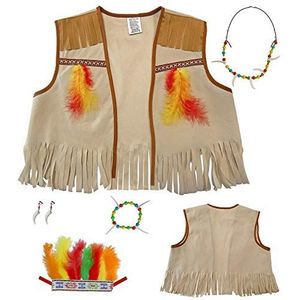 Indianenset voor kinderen, vest, hoofdband, gesp, halsketting en armband