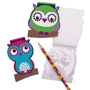 Baker Ross AX598 notitieboeken, 3 kleine uilen, 12 stuks, tekenblokken voor kinderen, ideaal voor feestzakjes