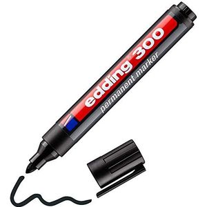 Edding 300 C permanente marker, zwart, 1 pen, ronde punt 1,5-3 mm, sneldrogend, water- en veegbestendig, voor karton, kunststof, hout, metaal, universele marker