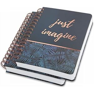 SIGEL JN603 Premium notitieboek, spiraalbinding, 16,8 x 21,5 cm, gestippeld, hardcover, junglepatroon, blauw/roségoud, 2 stuks