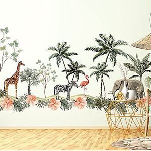 Muursticker kinderen - decoratie babykamer - muursticker kinderen - muursticker Afrika dieren - enorme jungle - H 135 x L 120 cm
