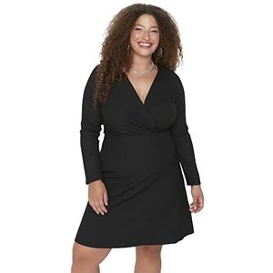 TRENDYOL Femme Grande taille Midi A-line double boutonnage tricoté Tailles robe noire S, Noir, S