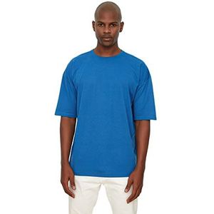 Trendyol Heren T-shirt met korte mouwen en extra grote fietskraag, basic oversized, Navy Blauw