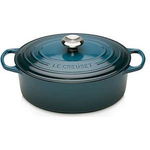 Le Creuset Signature 21178276422430 stoofpan van geëmailleerd gietijzer, met deksel, ovaal, 27 cm, 4,1 l, Deep Teal