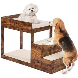 VEVOR Stapelbed voor huisdieren met trap, vensterbank voor hond/kat voor hoge bedden en banken, middelgroot, meertraps voor honden met 3 treden, praktisch voor