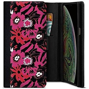 caseable Beschermhoes voor Apple iPhone XR, flipcase, beschermhoes, absorberend, schokbestendig, krasbestendig, flip cover, kaartenvak, kleurrijk design, bloemen