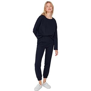 Trendyol Plain Middle Knit T-shirt-broek pyjamaset voor dames, Navy Blauw