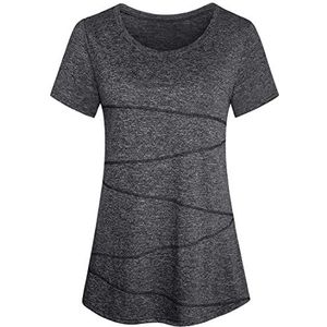 Sykooria T-shirt voor dames, sportshirt met korte mouwen, ademend, sneldrogend dames yoga shirt, R-grijs, XL