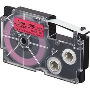 CASIO EZ-Label Printer XR-9FPK Fluorescerend plakband, 9 mm x 5,5 m, zwart op roze