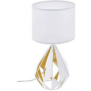 EGLO Tafellamp Carlton 5, 1-vlammige vintage tafellamp, bedlampje van staal en stof, kleur: wit, goud, fitting: E27, incl. schakelaar