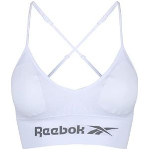 Reebok Naadloze beha voor dames, kort bovendeel, stretch, zonder beugel, met racerback in wit, M, Wit.