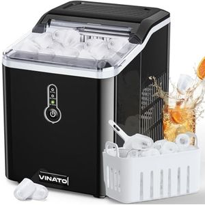 VINATO IJsblokjesmachine, kleine ijsblokjesmachine, 9 ijsblokjes in slechts 9 minuten, stille werking, ijsblokjesmachine 12 kg/24 uur, zwart