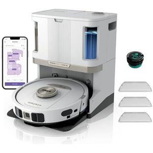 Shark PowerDetect 2-en-1 Robot Aspirateur Lavage, NeverTouch Pro Autovideur Autoremplissage 60 Jours, Navigation 3D LiDAR, Contournement Obstacles NeverStuck, Wi-Fi/App/Alexa, Blanc AV2820ZEEUWH