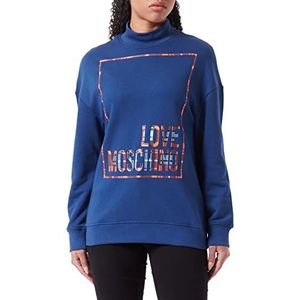 Love Moschino Dames sweatshirt met hoge hals met glanzende logoprint blauw, 50, Blauw
