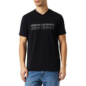 Armani Exchange Stretch T-shirt van katoen met logo en V-hals T-shirt voor heren, zwart.