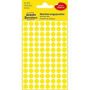 AVERY Zweckform 3013 Zelfklevende markeringspunten, 416 stuks, diameter 8 mm, plakpunten op 4 vellen, puntstickers voor kleurcodering, ronde stickers voor kalender, planner en knutselen, papier, geel