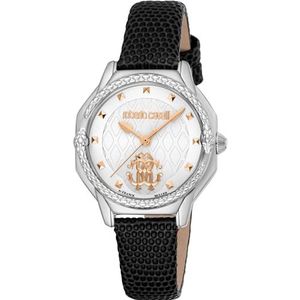 Roberto Cavalli by Franck Muller RV1L225L0011 Analoog kwartshorloge voor dames, met leren band, zilvergrijs, mode, Zilver Grijs, Modieus