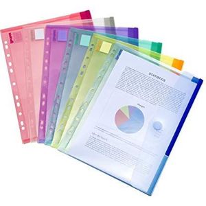 TARIFOLD Djois made by TARIFOLD 510229 documentenenveloppen, kunststof, geperforeerd, klittenbandsluiting, A4-formaat, 6 kleuren x 2 (blauw, paars, groen, geel, roze, transparant) – 510229