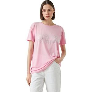Koton Dames T-shirt met korte mouwen ronde hals roze (255) XXL, Roze (255)