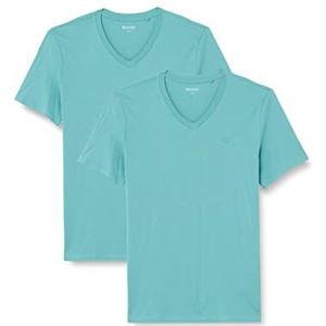 MUSTANG Set van 2 V-hals T-shirt voor heren (2 stuks), Mineraalblauw 6236