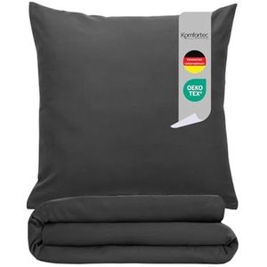 Komfortec 3-delige beddengoedset, extra zacht, premium kwaliteit, dekbedovertrek 200 x 200 cm + 2 kussenslopen 80 x 80 cm, geborsteld, 100% microvezel, antraciet