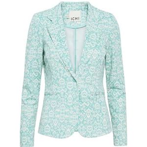 ICHI IHKATE Print BL19 Blazer pour femme avec col réversible à 1 bouton, poches passepoilées, coupe droite, Nile Blue Ikat Aop (203045), XL