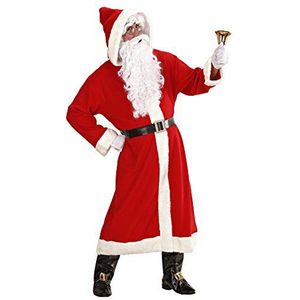 Widmann 1544V - Kerstmankostuum, 6-delig, jas met capuchon, riem, overschoenen, pruik, baard met snor en wenkbrauwen, kostuum voor Kerstmis, themafeesten, carnaval