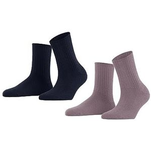 ESPRIT Cosy Rib 2-Pack ademende sokken voor dames, klimaatregulerend, geurremmend, biologisch katoen, wol, halverwege de kuit, zonder patroon, effen, 2 paar, Veelkleurig (Sortiment 0020)