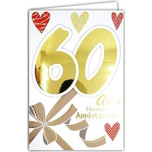 Afie 69-2138 verjaardagskaart 60e verjaardag vrouw - strik cadeaulint harten