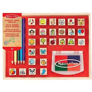 Melissa & Doug Deluxe houten postzegelset met 26 postzegels, 4 inktstempels en 5 potloden, creatief speelgoed, knutselwerk voor meisjes en jongens, 3, 4, 5, 6, 7 jaar