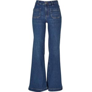 Urban Classics Dames Vintage Flared Denim Pants Damesbroek, Donker gewassen blauw